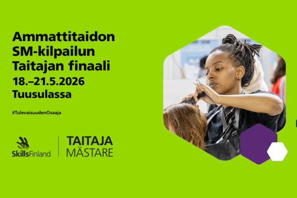 Vihreä bannerikuva, jossa lukee ammattitaidon sm.-kilpailun Taitaja-finaali 18.-21.5.2025 Tuusulassa
